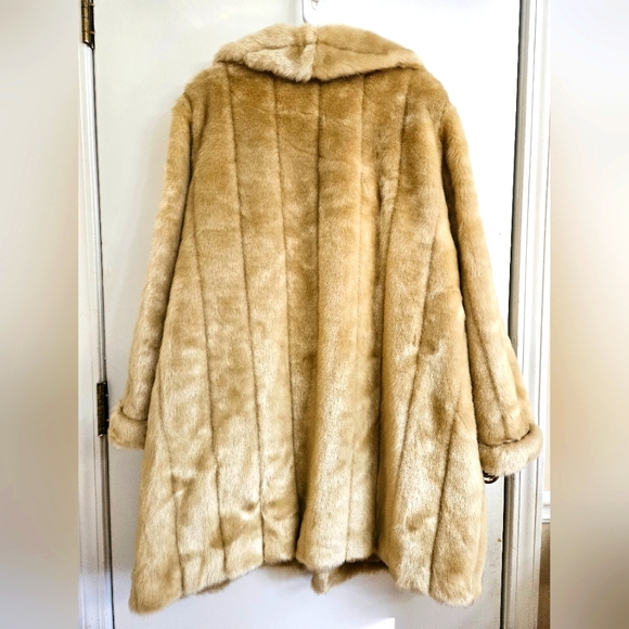 Dennis By Dennis Basso women's Golden Tan Elegant Faux Fur Lined  Coat Jacket 1X - Picture 2 of 11